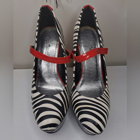 Anne Michelle Zebra Print Red Patent Trim Size 7 Stiletto Heels - Picture 5 of 6